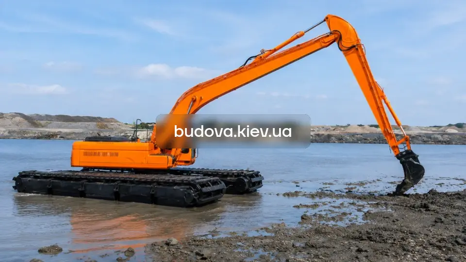 Оренда екскаватора-амфібії у Київській області — земснаряд для роботи на воді та болотах